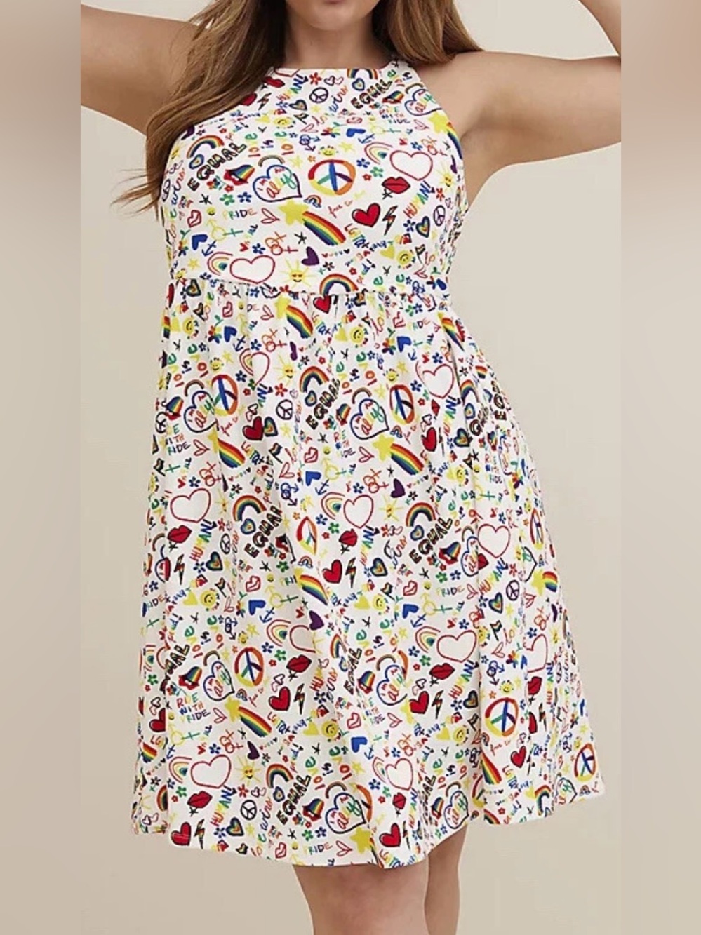 Torrid Always Proud White Rainbow Colorful Sleevless Dress Size Large